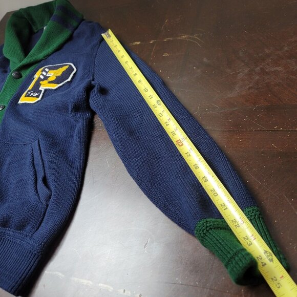 Polo Ralph Lauren Mens M P Wing Varsity Letterman Patch Cardigan Sweater Blue‎ - Picture 9 of 9